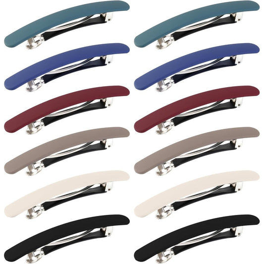 DF DUALFERV matte French hair barrettes twelve pieces front view showcasing six assorted solid colors.