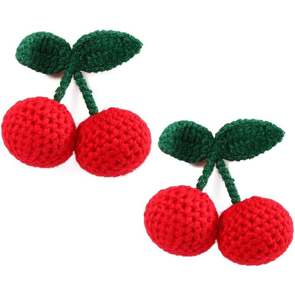 USBCele handmade crochet sweet cherry shape hair clips front view pack of two