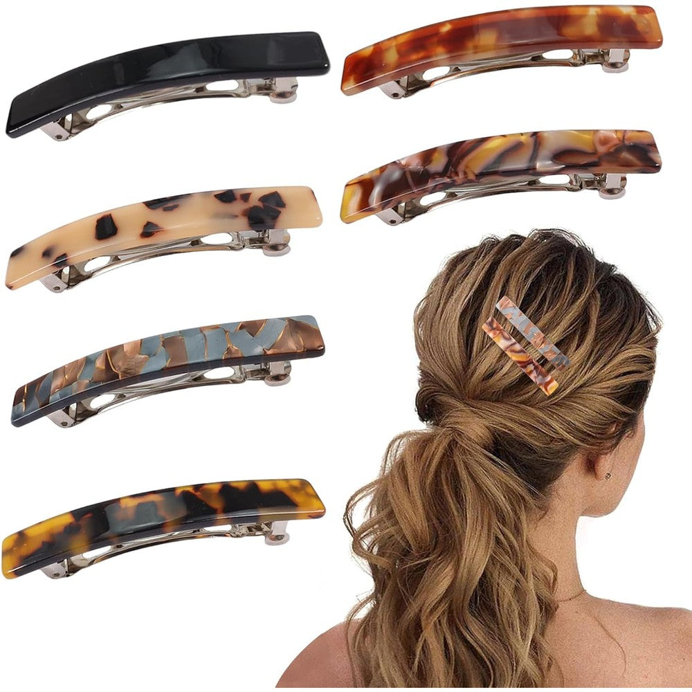 Fumwase French hair barrettes six piece set front view showing assorted tortoiseshell colors