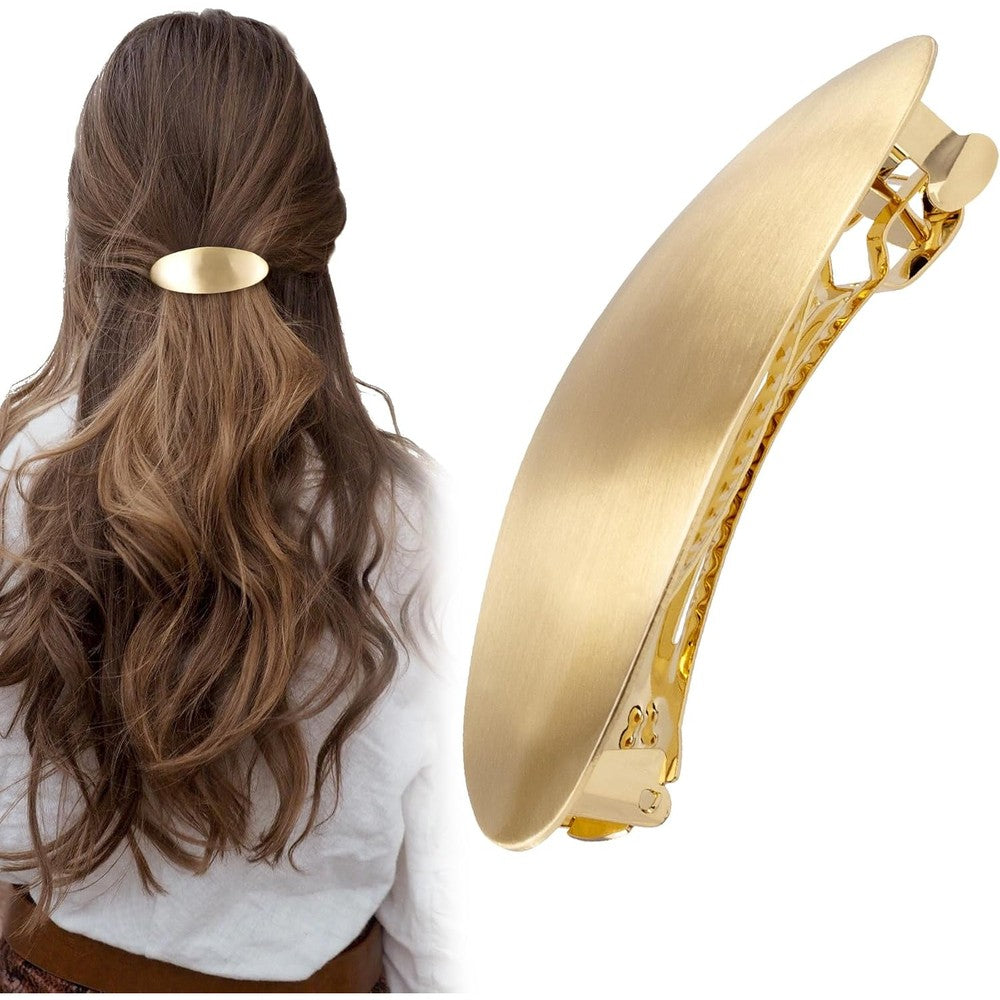 CustomyLife vintage gold oval hair barrette front view showing brushed metal texture