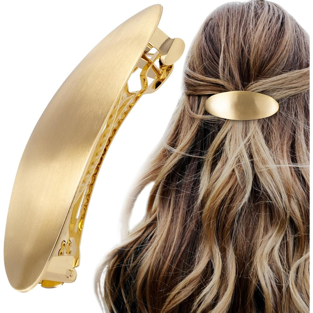 HINZIC 3 inch oval hair barrette vintage gold metal front view hair clip