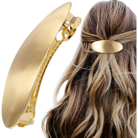 HINZIC 3 inch oval hair barrette vintage gold metal front view hair clip