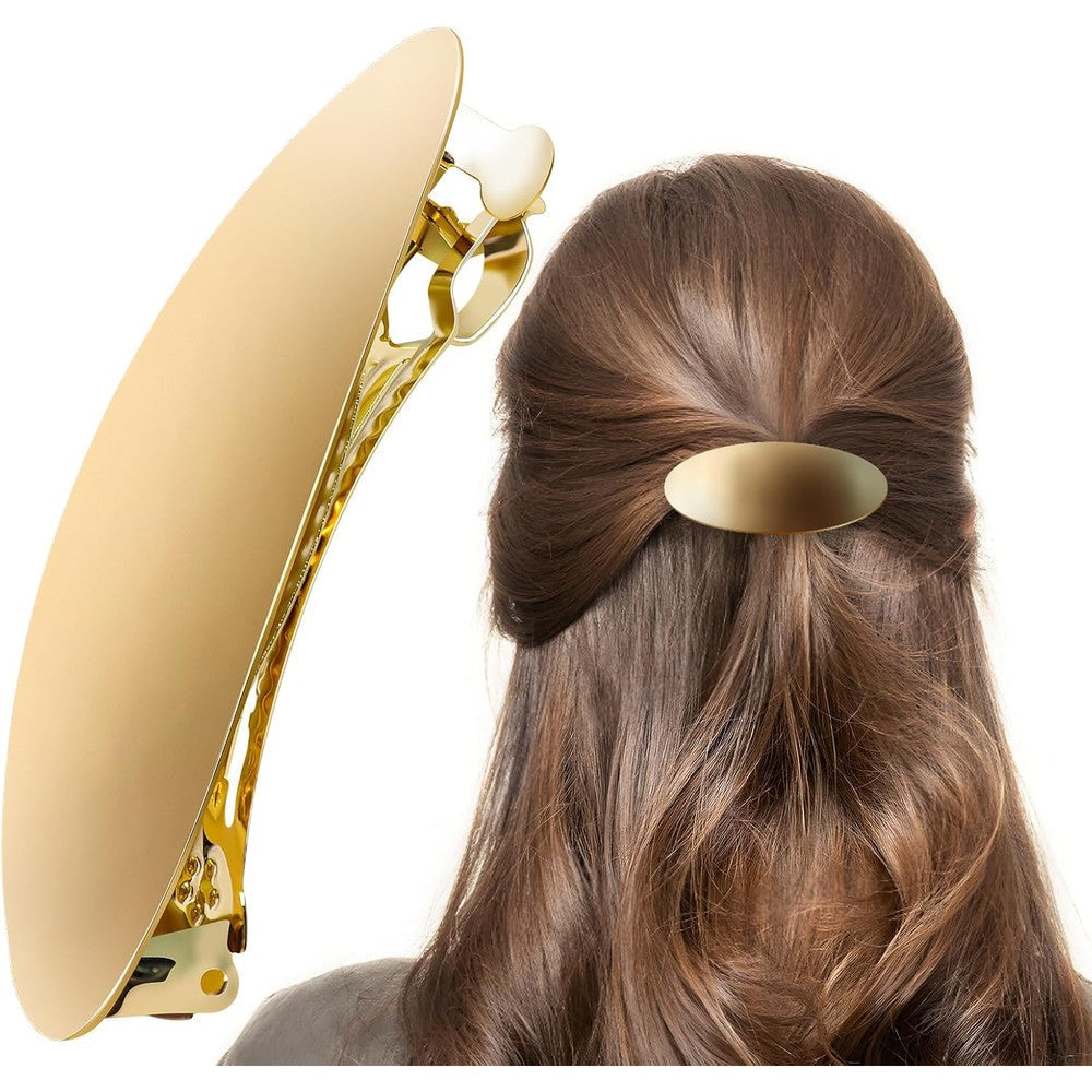 GAQWOK gold oval vintage metal hair barrette front view for women