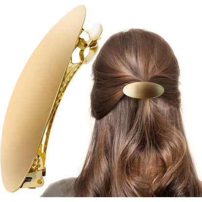 GAQWOK gold oval vintage metal hair barrette front view for women