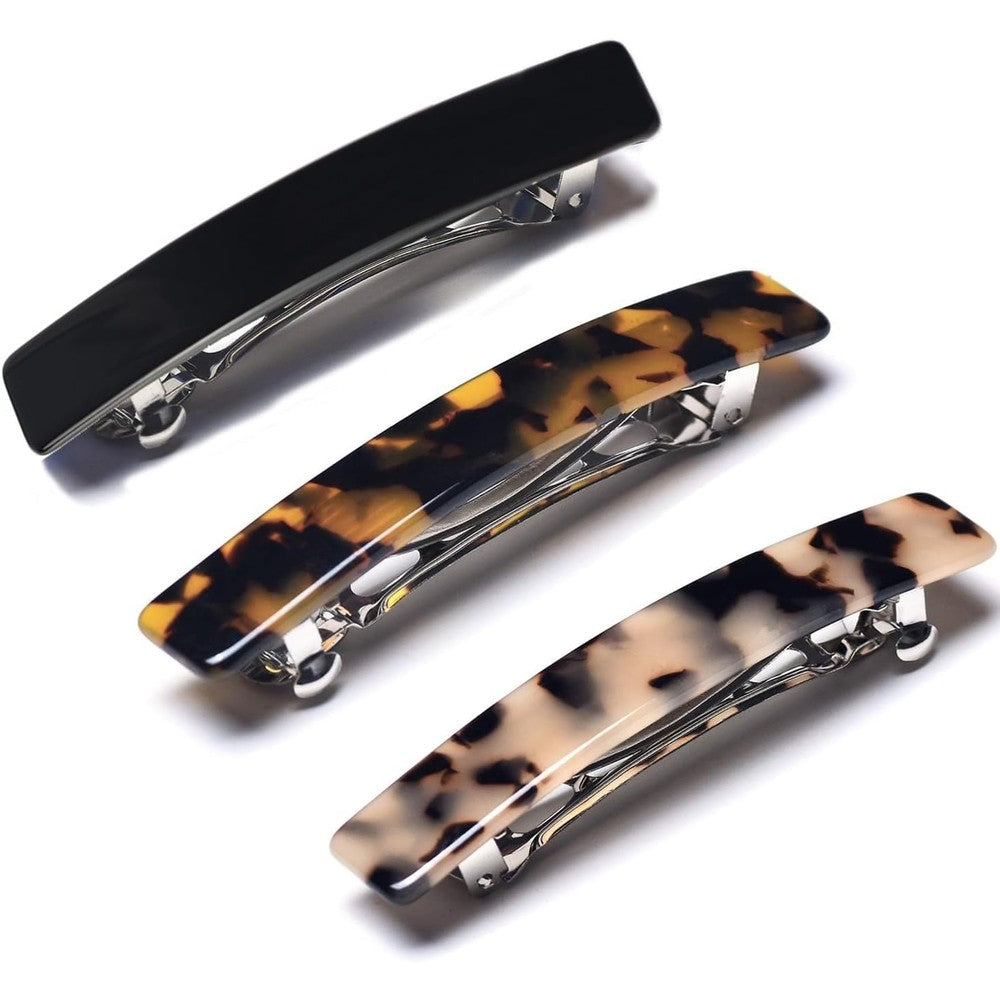 Fsmiling French hair barrettes three pack front view showing premium tortoise shell finish