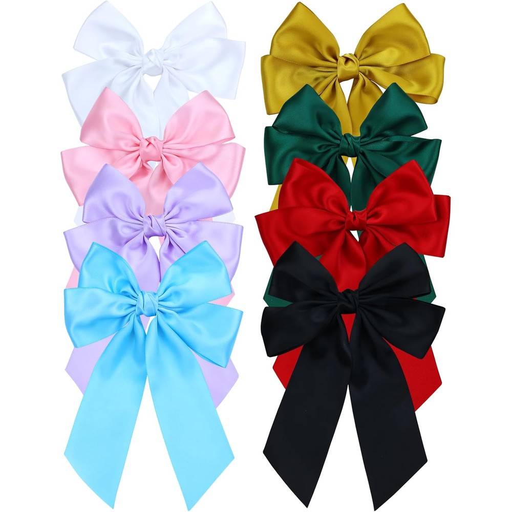 Cinaci silky satin oversized big hair bow alligator clips front view featuring the classic ivory variant.