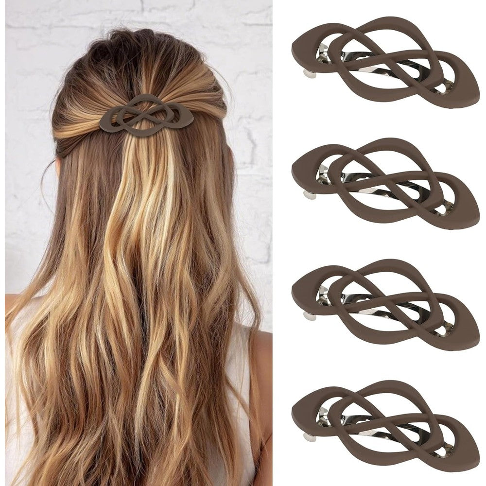 Amariver vintage French hair barrettes front view showcasing the four pack of brown crossover clips.