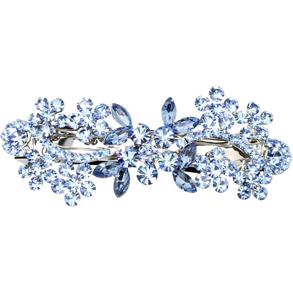 Faship light blue rhinestone crystal flower hair barrette clip premium front view