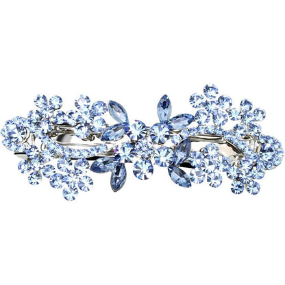 Faship light blue rhinestone crystal flower hair barrette clip premium front view