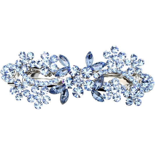 Faship light blue rhinestone crystal flower hair barrette clip premium front view
