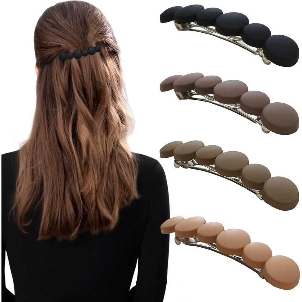 Markuii French hair barrettes pack of four front view showing assorted matte neutral colors.