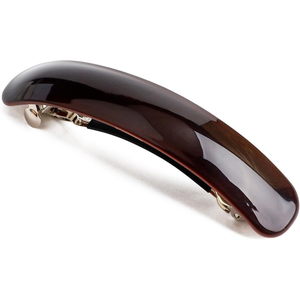 REDYY French large arc-shaped hair clip barrette front view showcasing dark brown tortoise shell design