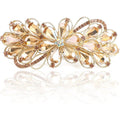 Beaupretty large rhinestone hair barrette front view showing champagne floral design.