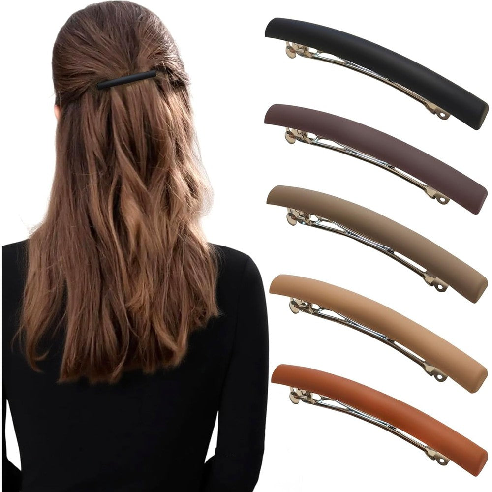 Markuii Slim French Hair Barrettes front view showing the 5 pack multi color assortment for women.