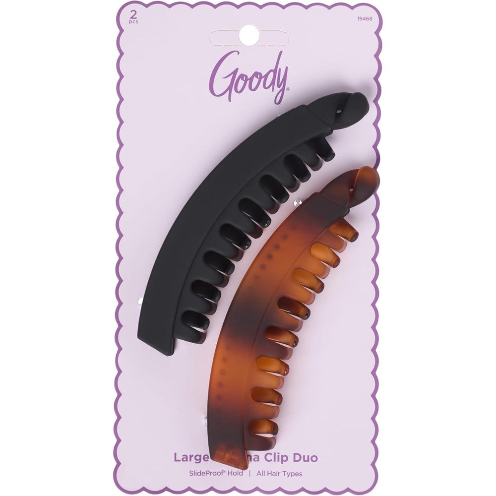 Goody Large Banana Clip Set front view showing black and tortoiseshell hair clips