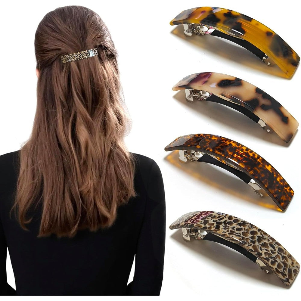 HYFEEL large hair barrette front view showcasing classic tortoise shell pattern