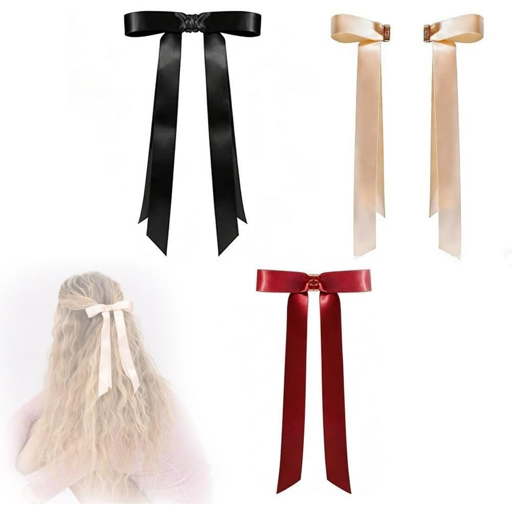 VELURA Magnetic Bow Hair Clips front view showing black beige and red colors