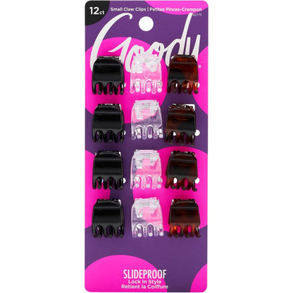 Goody small basic half claw hair clips twelve count package front view showing neutral colors.