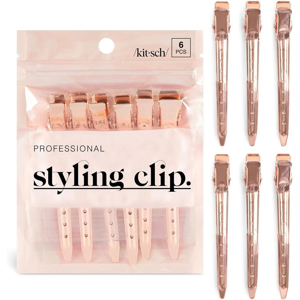 Kitsch Professional Alligator Clips Rose Gold front view package showing six pieces