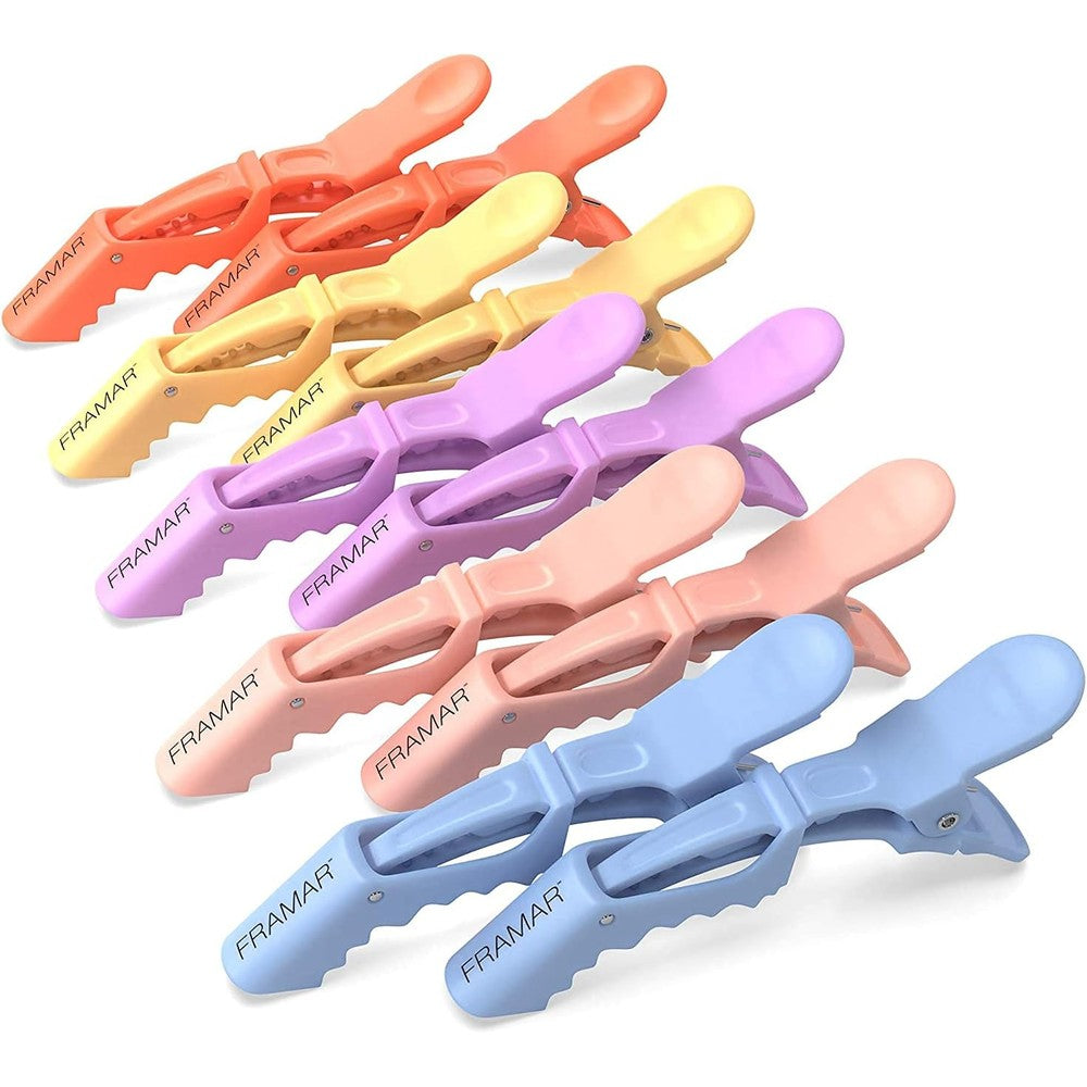 FRAMAR Pastel Alligator Hair Clips 10 Pack front view showing assorted pastel colors