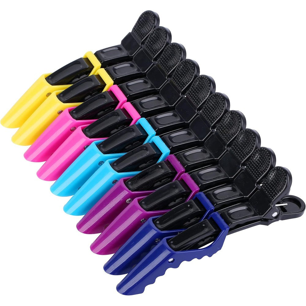 HH And LL Alligator Hair Clips front view showing multi-color salon styling pack.