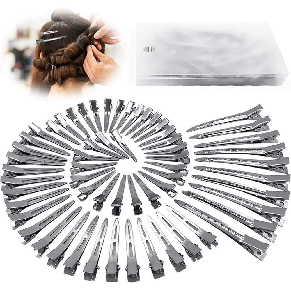 HiJeaton metal duck billed hair clips 60 pieces front view for professional salon styling