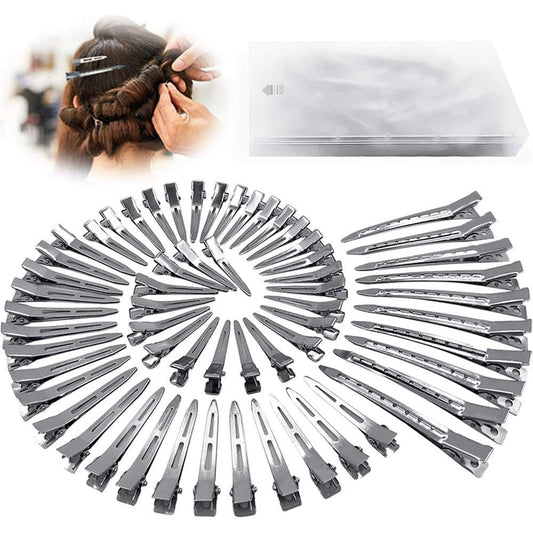 HiJeaton metal duck billed hair clips 60 pieces front view for professional salon styling