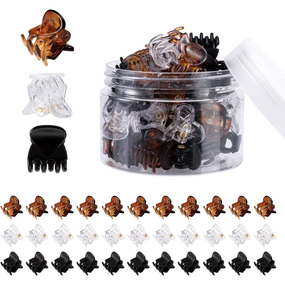 YOHAMA durable mini hair claw clips front view of storage jar with thirty six multi colored pieces