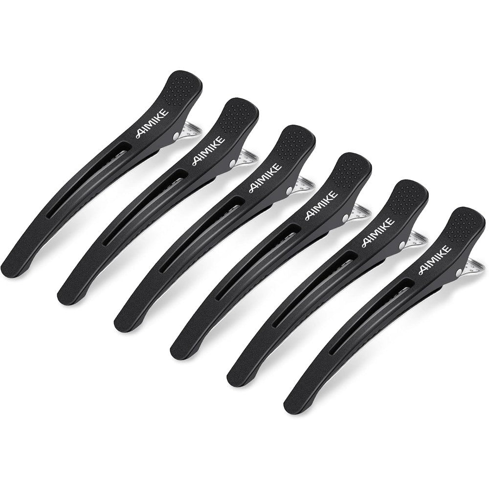 AIMIKE professional duck billed hair clips front view showing six pack premium black styling accessories