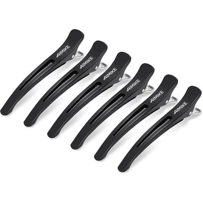 AIMIKE professional duck billed hair clips front view showing six pack premium black styling accessories