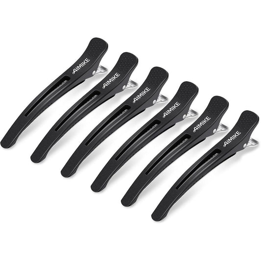 AIMIKE professional duck billed hair clips front view showing six pack premium black styling accessories