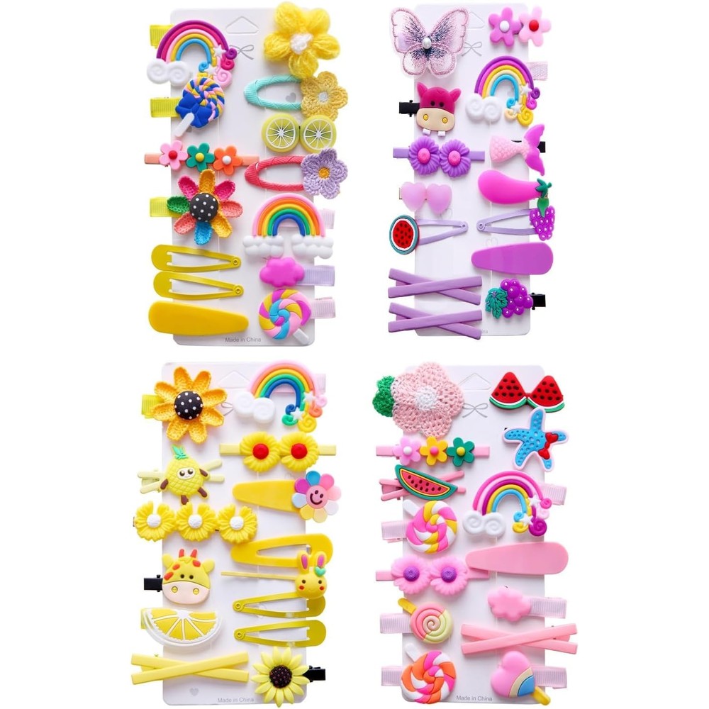 Fameza 56 piece toddler hair accessories set front view displaying colorful rainbow and candy pins for kids styling.