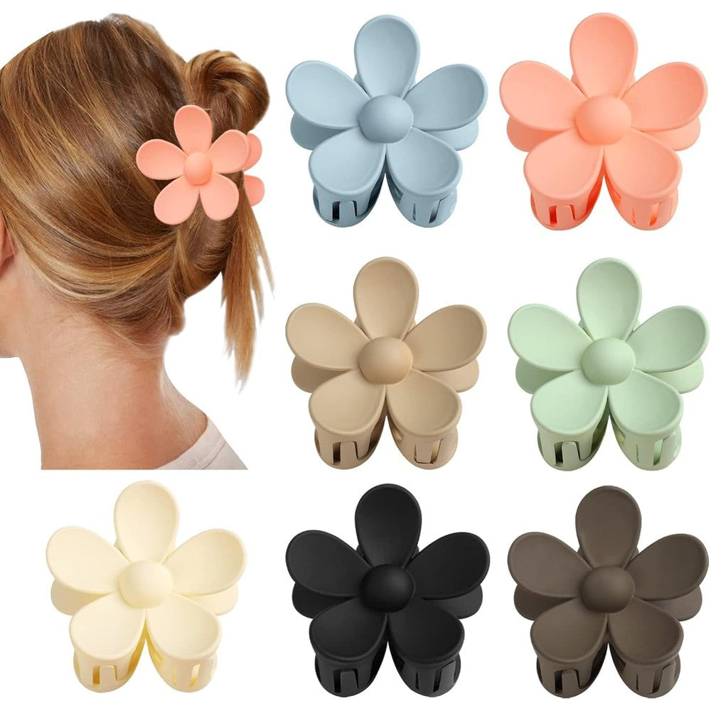 Vivinin flower claw clip seven piece set front view showing pastel colors.