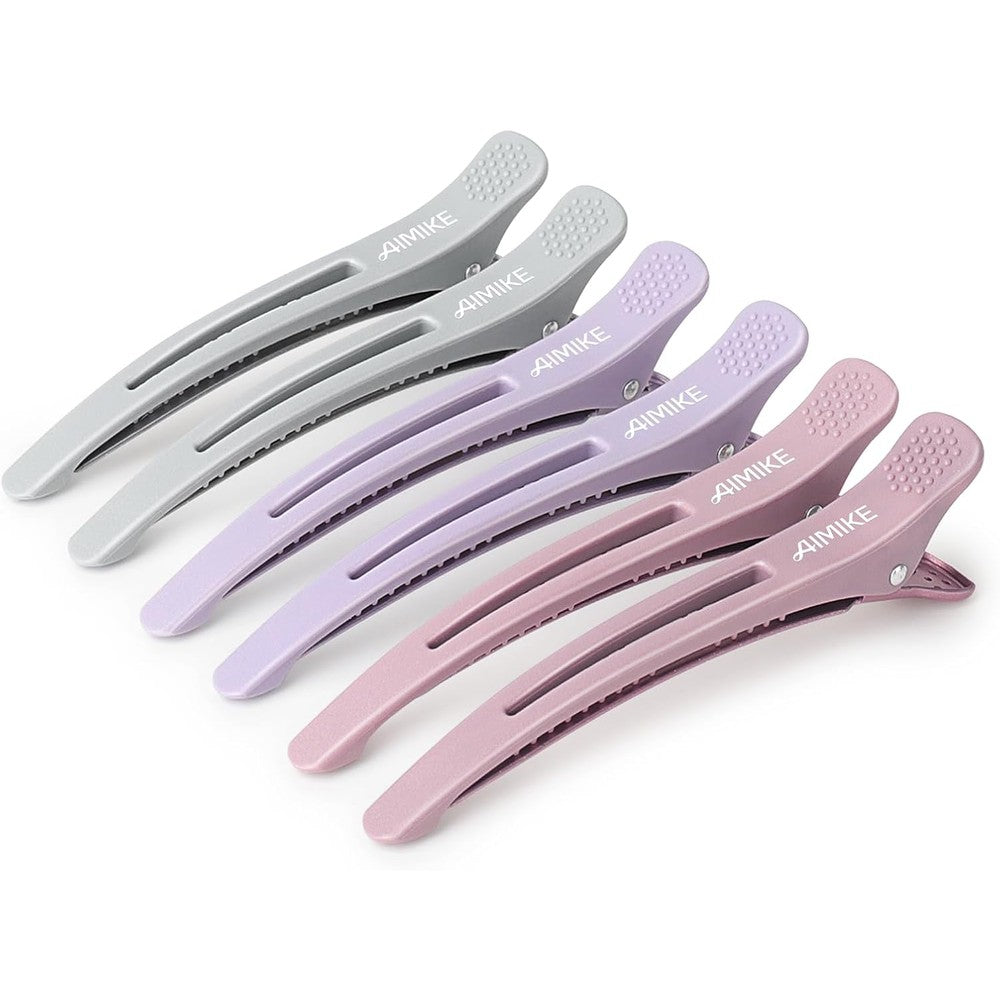 AIMIKE hair sectioning clips front view showing 6 count Morandi color duckbill styling accessories