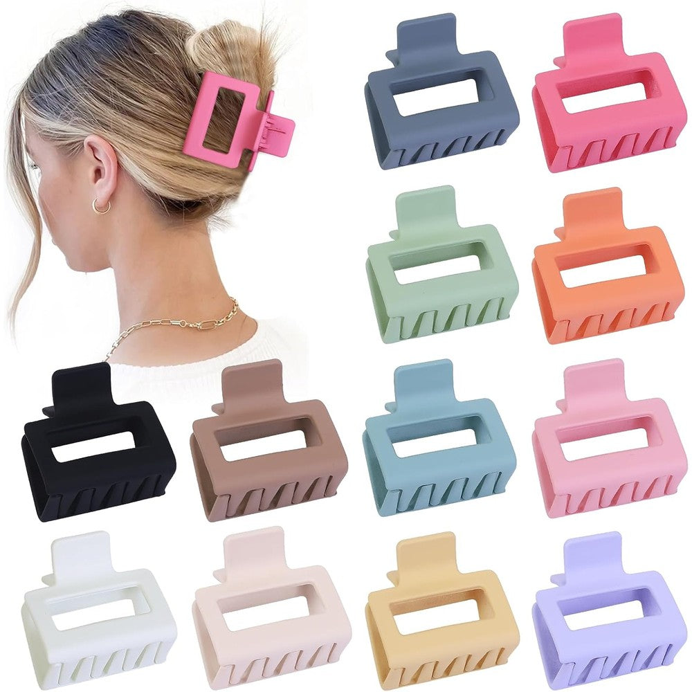 Sisiaipu 2 inch square hair claw clips 12 piece pack front view showcasing vibrant matte colors
