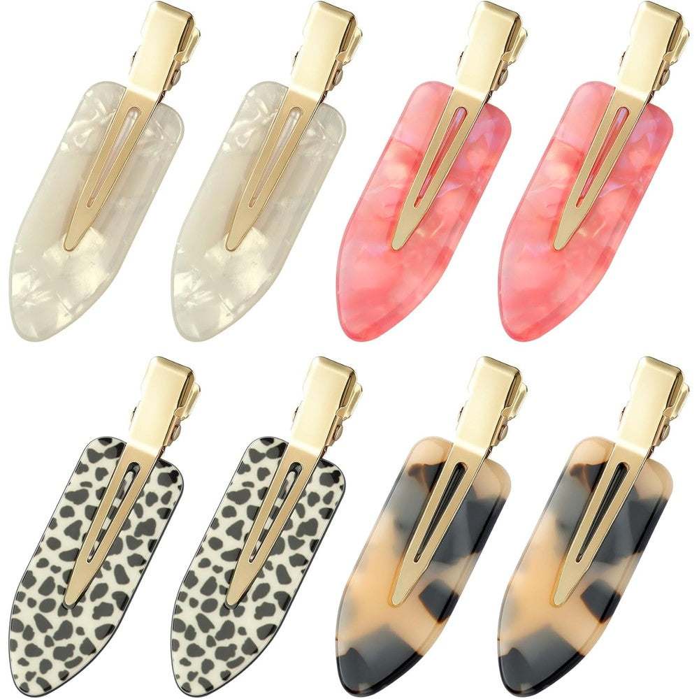 YIERSO 8 Piece No Bend Hair Clips front view showing smooth pink and white cellulose acetate finish for makeup application