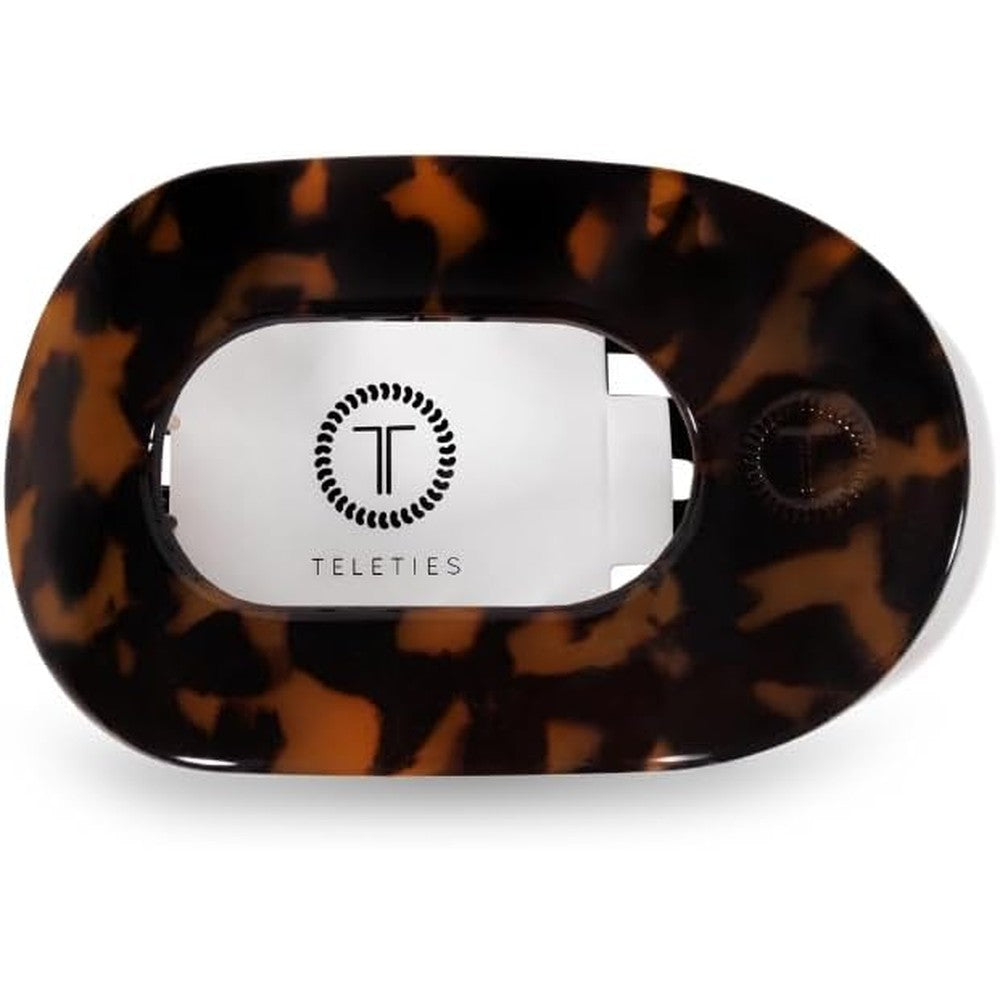 TELETIES Medium Flat Round Hair Clip in Tortoise front view showcasing the curved profile