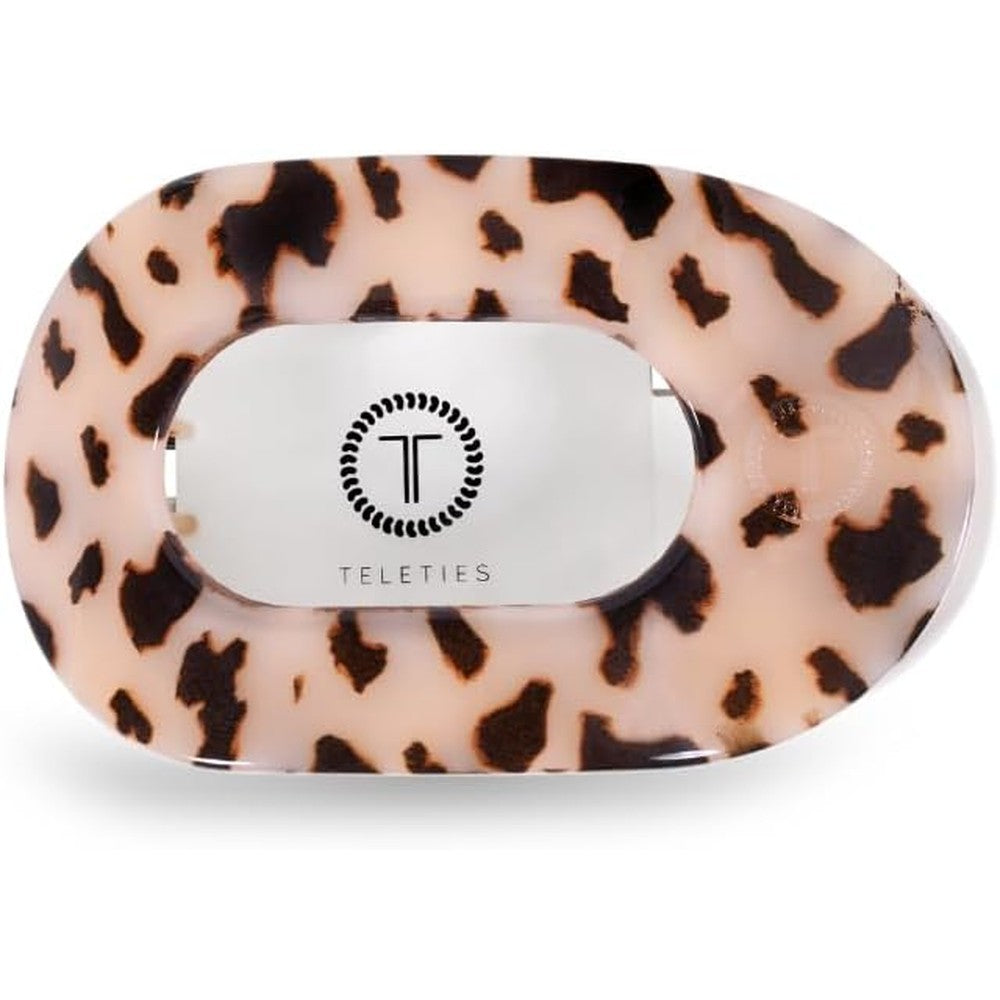 Teleties Large Flat Round Hair Clip in blonde tortoise shell pattern front view showcasing ergonomic design.