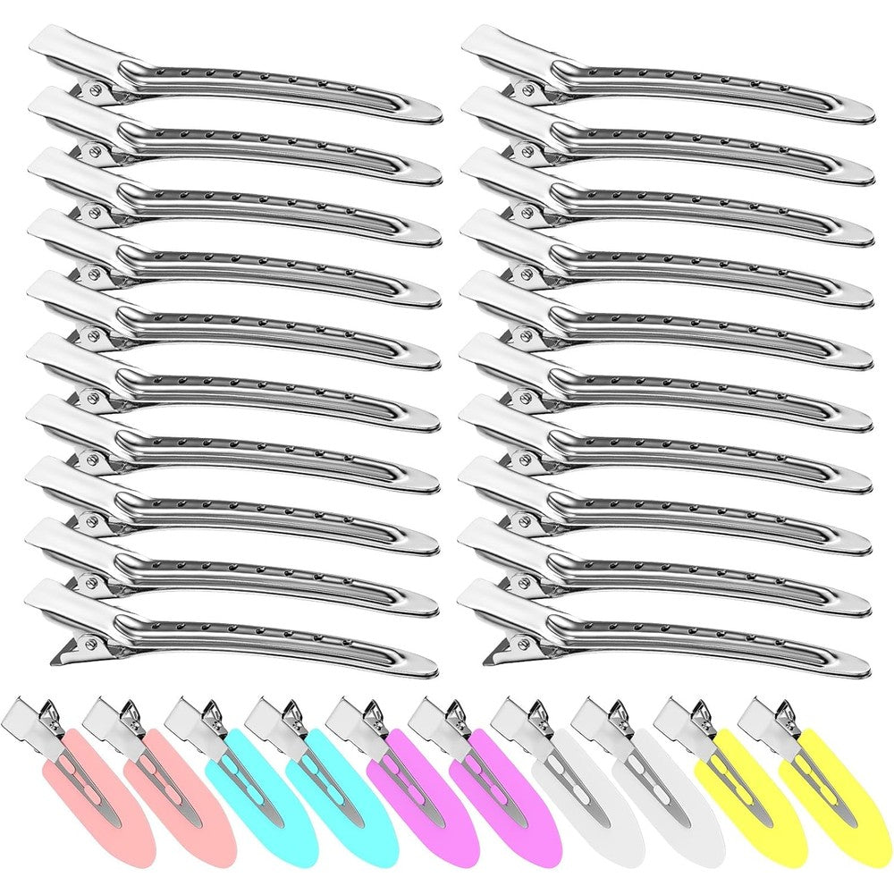 Viywicz metal alligator hair clips 30 piece pack front view showcasing various silver duckbill styling pins.