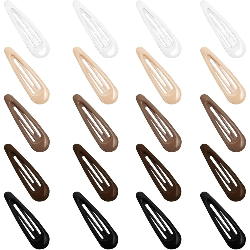 GKETN Snap Hair Clips front view displaying 20 pieces of mixed color water drop metal barrettes