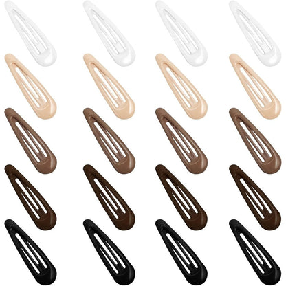 GKETN Snap Hair Clips front view displaying 20 pieces of mixed color water drop metal barrettes