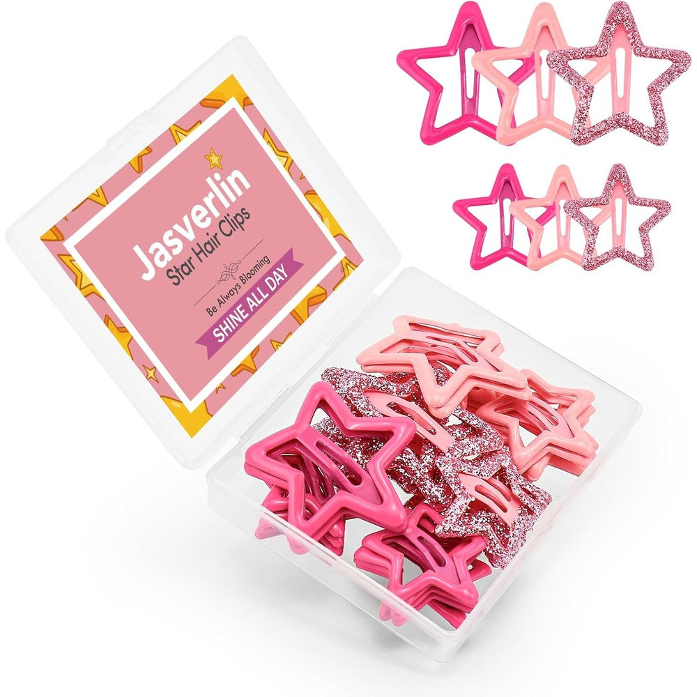 Jasverlin 36 Pieces Star Snap Hair Clips Pink front view