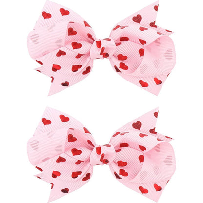 YanJie 4 inch heart print hair bow clips front view