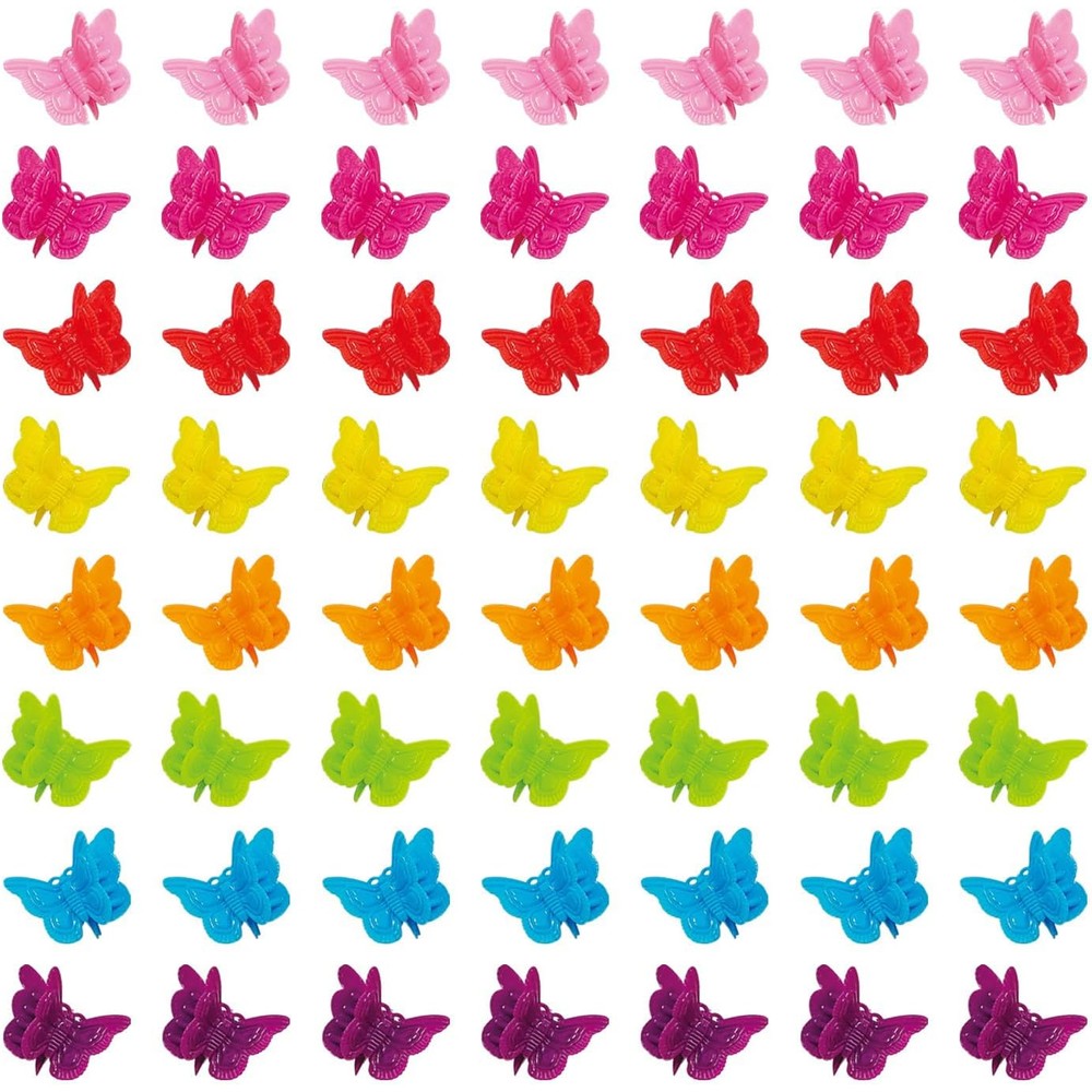 Xiehe 50 pack assorted color mini butterfly hair clips front view