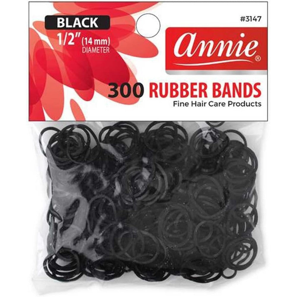 Annie 14mm black elastic hair ties 300 count pack front view for salon styling