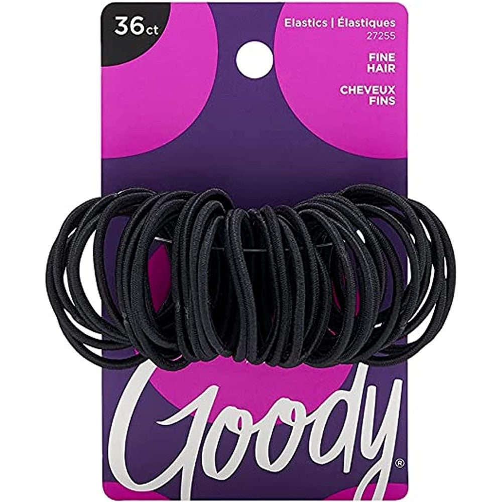 Goody Ouchless Hair Elastics packaging front view showing black hair ties for damage free styling.
