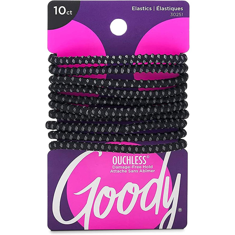 Goody Ouchless No Slip Hair Ties front view packaging showing 10 black elastics
