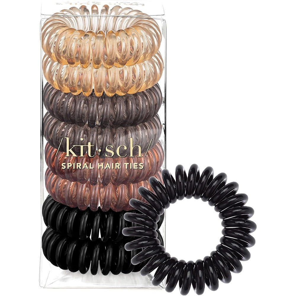 Kitsch Spiral Hair Ties Brunette 8 Piece Set front view package.