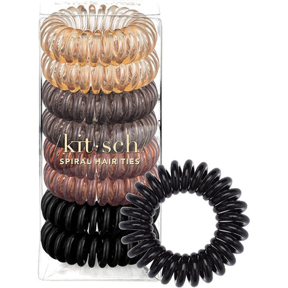 Kitsch Spiral Hair Ties Brunette 8 Piece Set front view package.