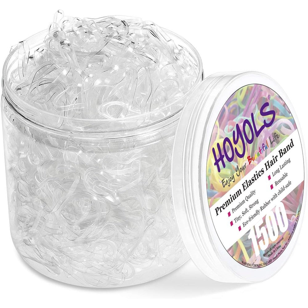 HOYOLS clear elastic hair rubber bands front view of reusable container